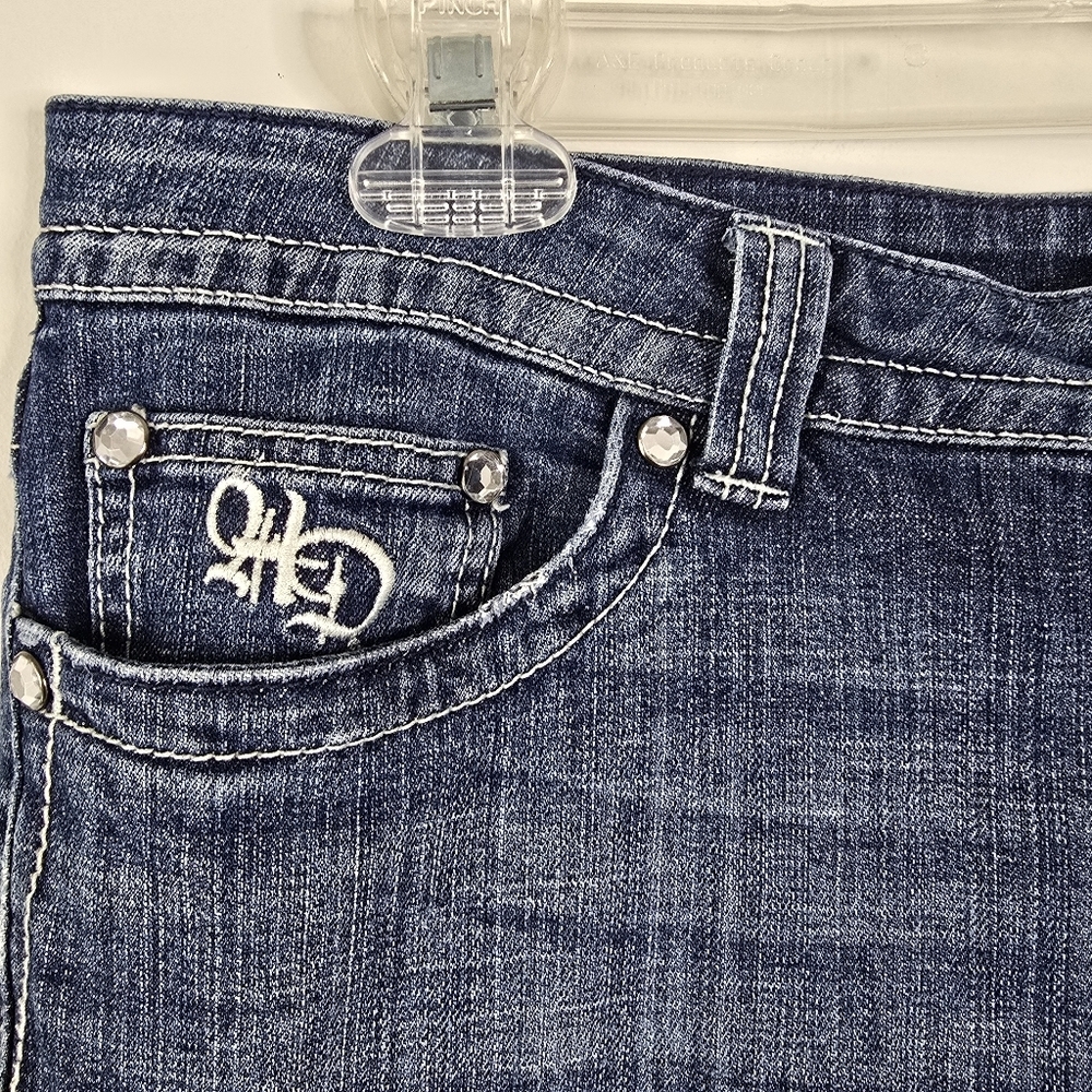 Harley Davidson Midrise Bootcut Distressed Denim Jeans Embroidered Pockets 14 - Picture 5 of 16